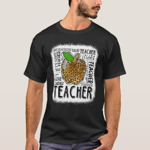Leopard Apple Teacher Typography Back to school Te T Shirt