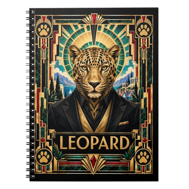 Leopard, Art Deco Wildlife Anteckningsbok (Framsidan)