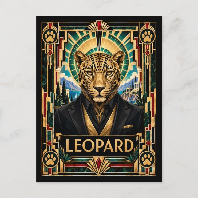 Leopard, Art Deco Wildlife Vykort (Framsida)