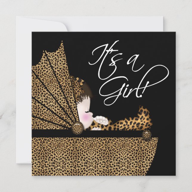 Leopard Baby Girl Shower Inbjudningar (Framsida)