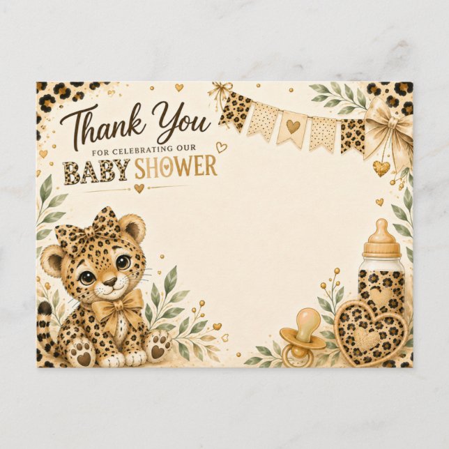 Leopard Baby shower tack  Vykort (Framsida)