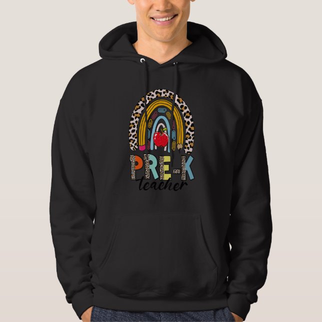 Leopard Back To School Rainbow Pre K Teacher Hoodie (Framsida)