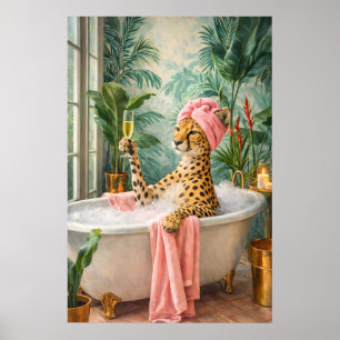 Leopard Bad Affisch, Rolig Djur Badrum Konst Poster