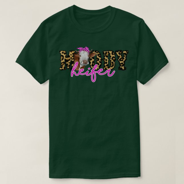 Leopard Bandana Cow Moody Heifer Cow Älskare Farme T Shirt (Design framsida)