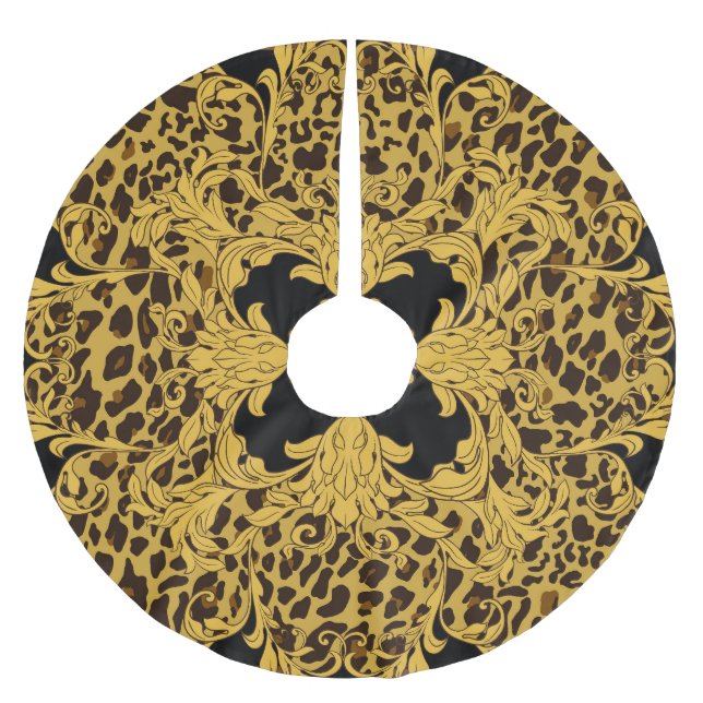 Leopard Baroque, Ornate Animal Print Julgransmatta Borstad Polyester (Framsidan)