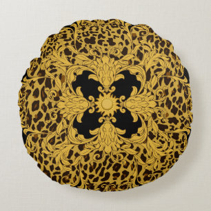 Leopard Baroque, Ornate Animal Print Rund Kudde