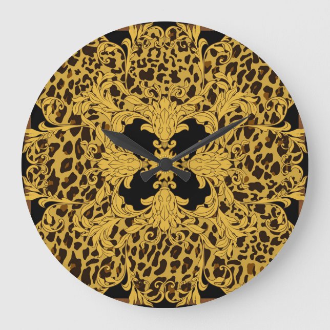Leopard Baroque, Ornate Animal Print Stor Klocka (Framsida)