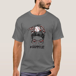 Leopard Baseball Grammy Life Messy Bun Game Day Mo T Shirt