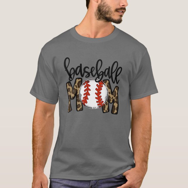 Leopard Baseball Mamma-speldagen Vibes Boll Mamma  T Shirt (Framsida)