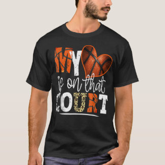 Leopard Basketball Mamma Mitt hjärta är på domstol T Shirt