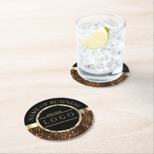 Leopard Black and Brown Logotyp Underlägg Papper Rund