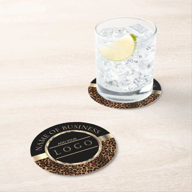 Leopard | Black and Brown | Logotyp Underlägg Papper Rund (Insitu)
