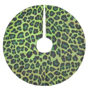 Leopard Black and Grönt Print Julgransmatta Borstad Polyester