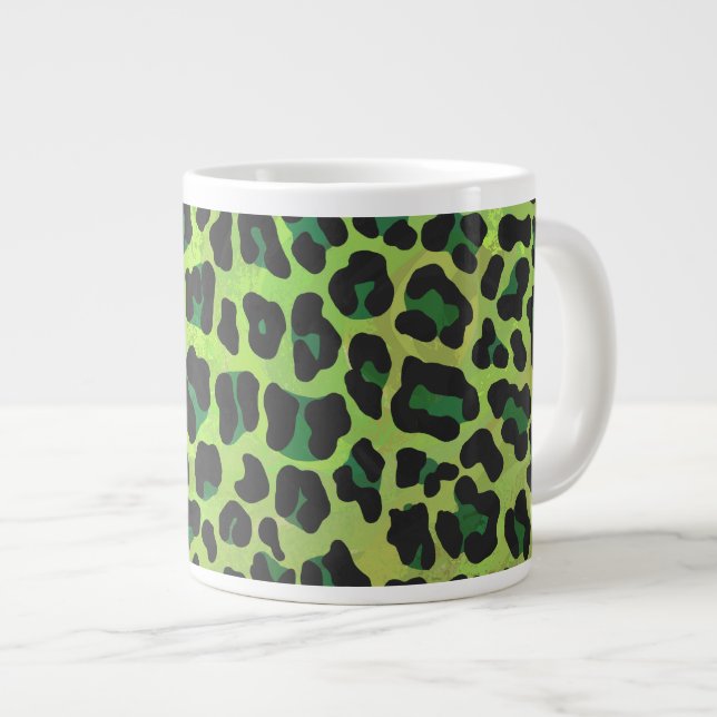 Leopard Black and Grönt Print Jumbo Mugg (Framsida höger)