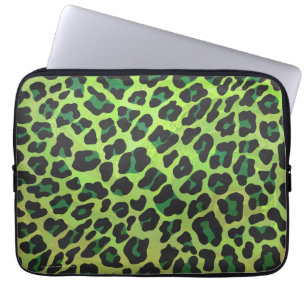Leopard Black and Grönt Print Laptop Sleeve