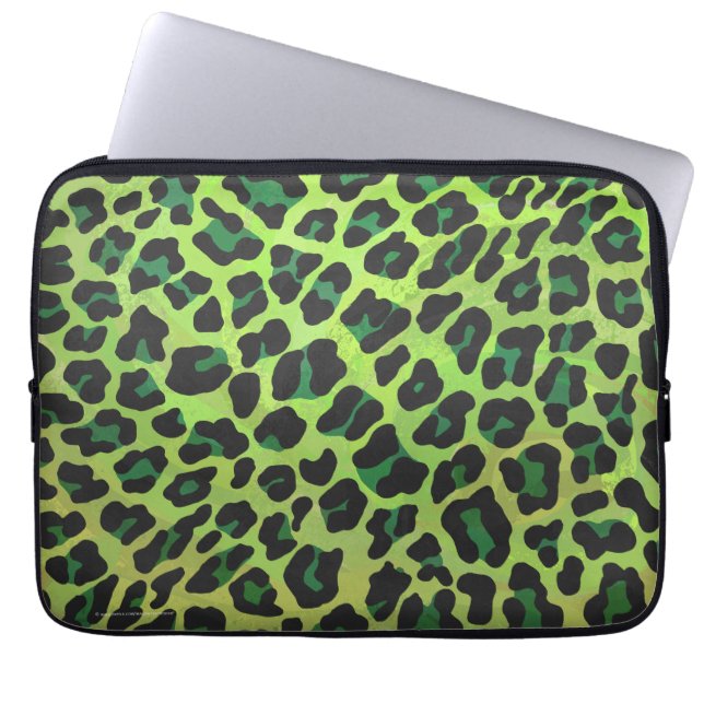 Leopard Black and Grönt Print Laptop Sleeve (Framsidan)