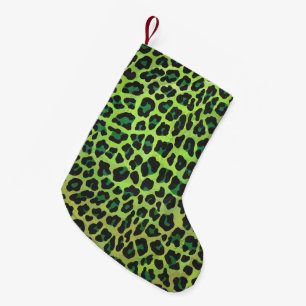 Leopard Black and Grönt Print Liten Julstrumpa