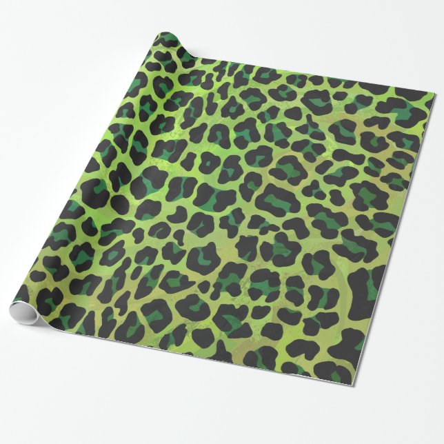 Leopard Black and Grönt Print Presentpapper (Utrullad)