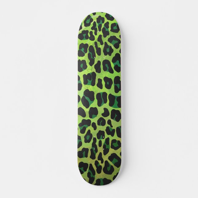 Leopard Black and Grönt Print Skateboard Bräda 21,5 Cm (Framsida)