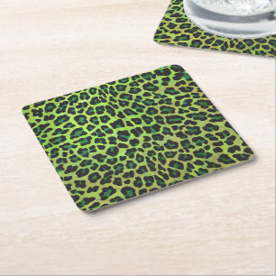 Leopard Black and Grönt Print Underlägg Papper Kvadrat