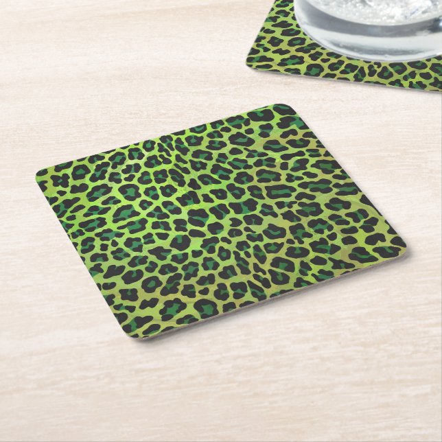 Leopard Black and Grönt Print Underlägg Papper Kvadrat (Vinklad)