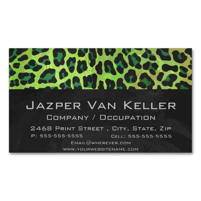Leopard Black and Grönt Print Visitkortmagnet (Framsida)