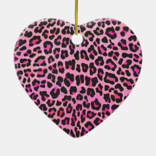 Leopard Black and Shock rosa Print Julgransprydnad Keramik