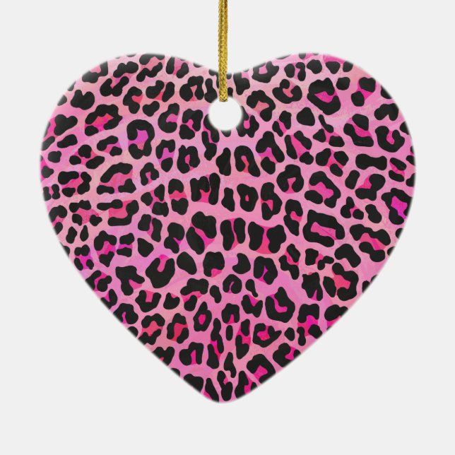 Leopard Black and Shock rosa Print Julgransprydnad Keramik (Baksidan)