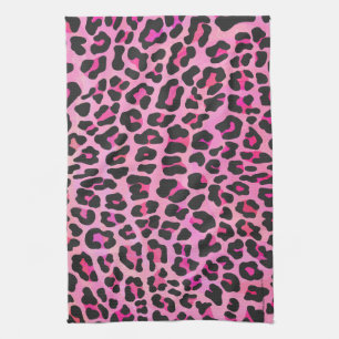 Leopard Black and Shock rosa Print Kökshandduk
