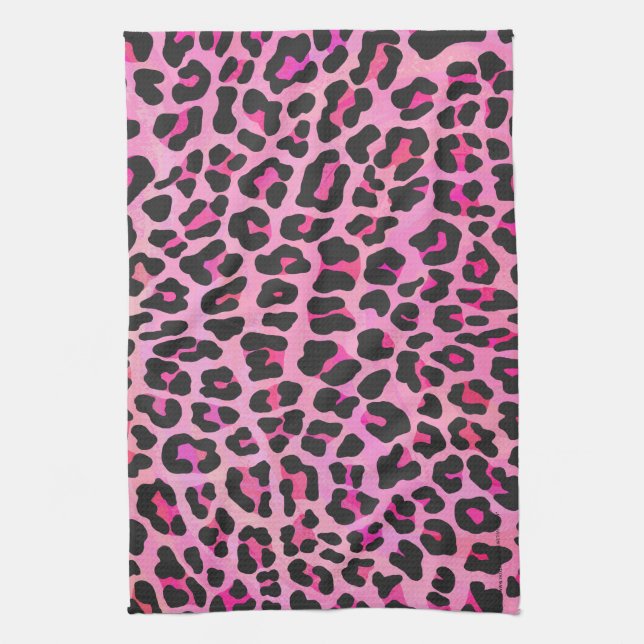 Leopard Black and Shock rosa Print Kökshandduk (Vertikal)