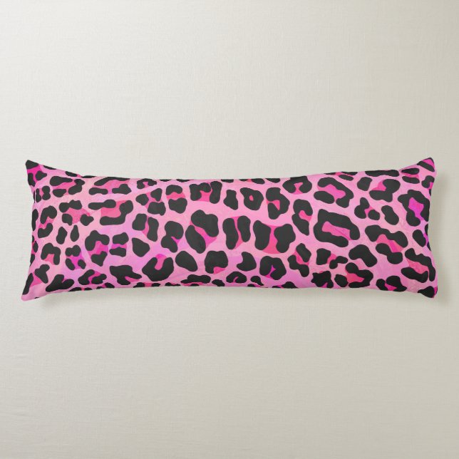 Leopard Black and Shock rosa Print Kroppskudde (Framsidan)
