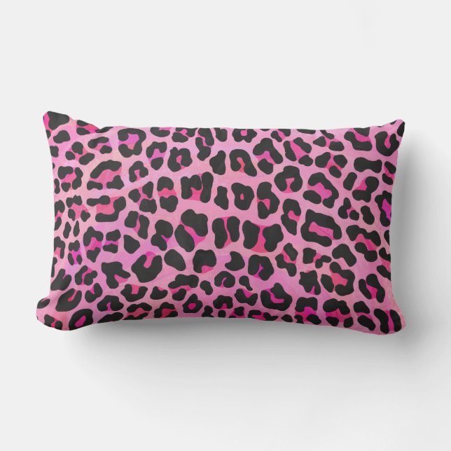 Leopard Black and Shock rosa Print Lumbarkudde (Framsida)