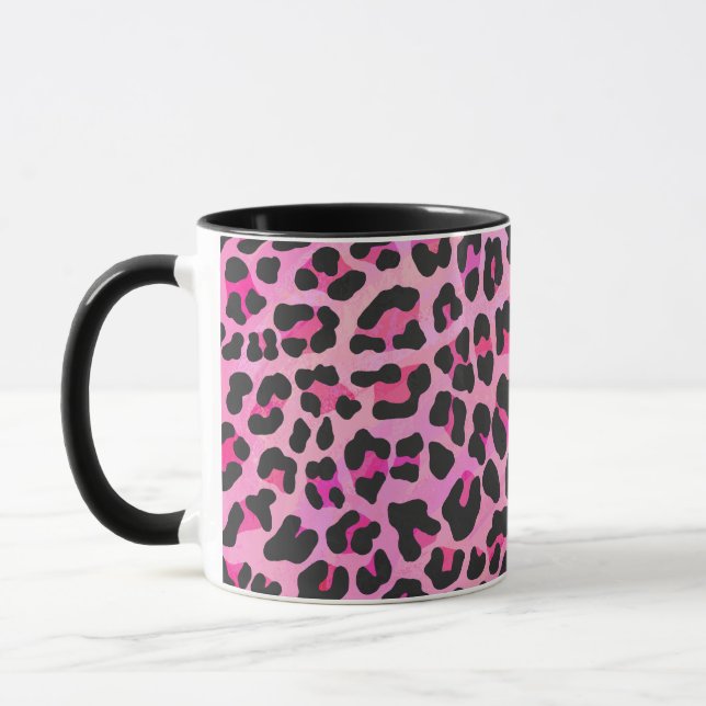 Leopard Black and Shock rosa Print Mugg (Vänster)