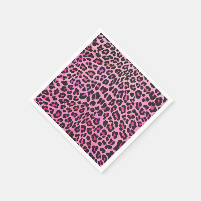 Leopard Black and Shock rosa Print Pappersservett (Hörn)