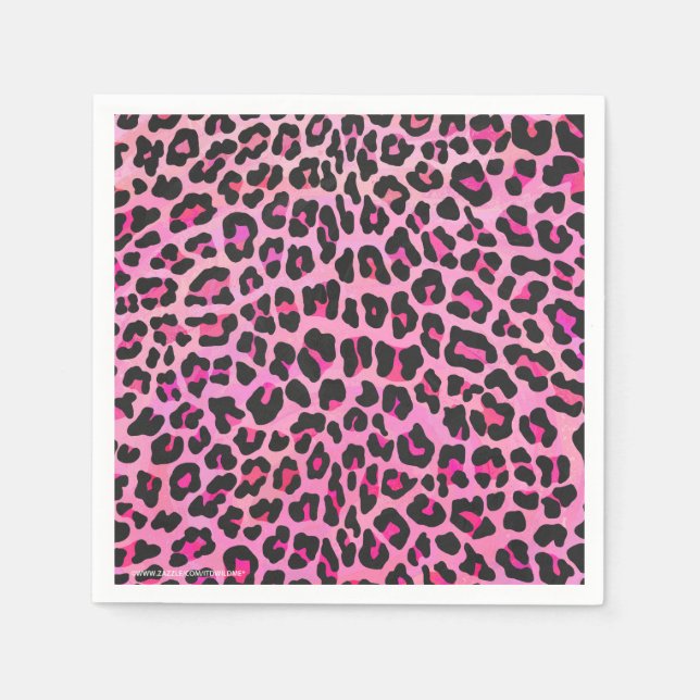 Leopard Black and Shock rosa Print Pappersservett (Framsidan)