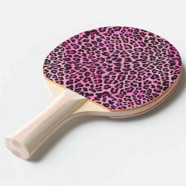 Leopard Black and Shock rosa Print Pingisracket (Frontvinkel)