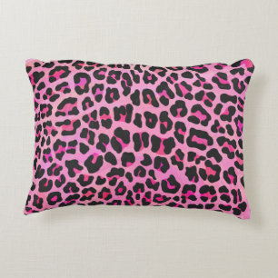 Leopard Black and Shock rosa Print Prydnadskudde