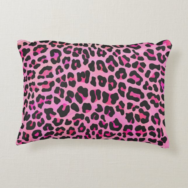 Leopard Black and Shock rosa Print Prydnadskudde (Baksidan)