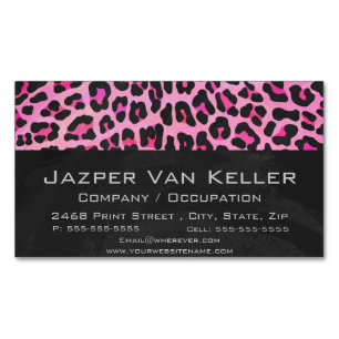 Leopard Black and Shock rosa Print Visitkortmagnet