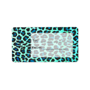 Leopard Black and Teal Print Adressetikett