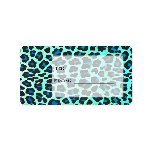 Leopard Black and Teal Print Adressetikett (Framsidan)