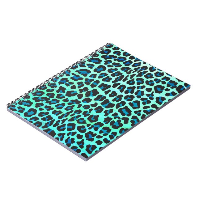 Leopard Black and Teal Print Anteckningsbok Med Spiral (Vänstra Sidan)