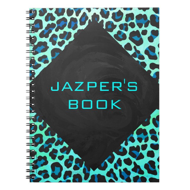 Leopard Black and Teal Print Anteckningsbok Med Spiral (Framsidan)