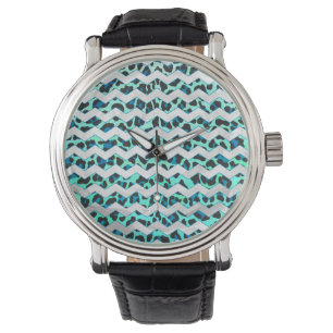 Leopard Black and Teal Print Armbandsur