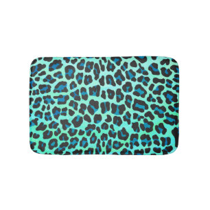Leopard Black and Teal Print Badrumsmatta