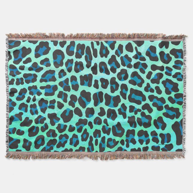 Leopard Black and Teal Print Filt (Framsidan)