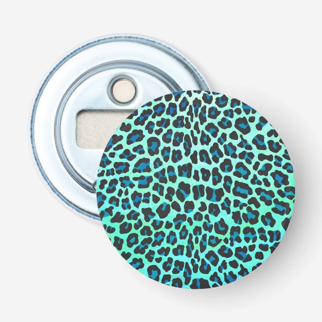 Leopard Black and Teal Print Flasköppnare (Framsidan)