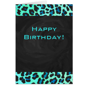 Leopard Black and Teal Print Hälsningskort