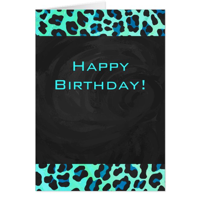 Leopard Black and Teal Print Hälsningskort (Framsidan)
