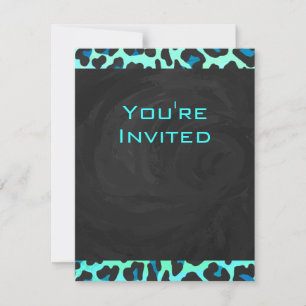 Leopard Black and Teal Print Inbjudningar
